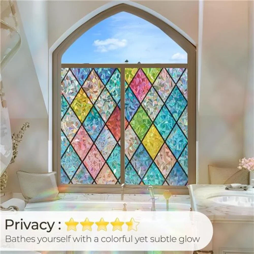 Window Privacy Film Stained Glass, Lattice, 17.7 x 78.7 inches